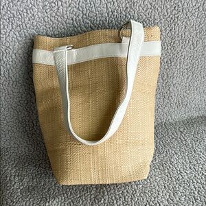 Maggie Mathers Tan and White Tote Bag with Sturdy Straps